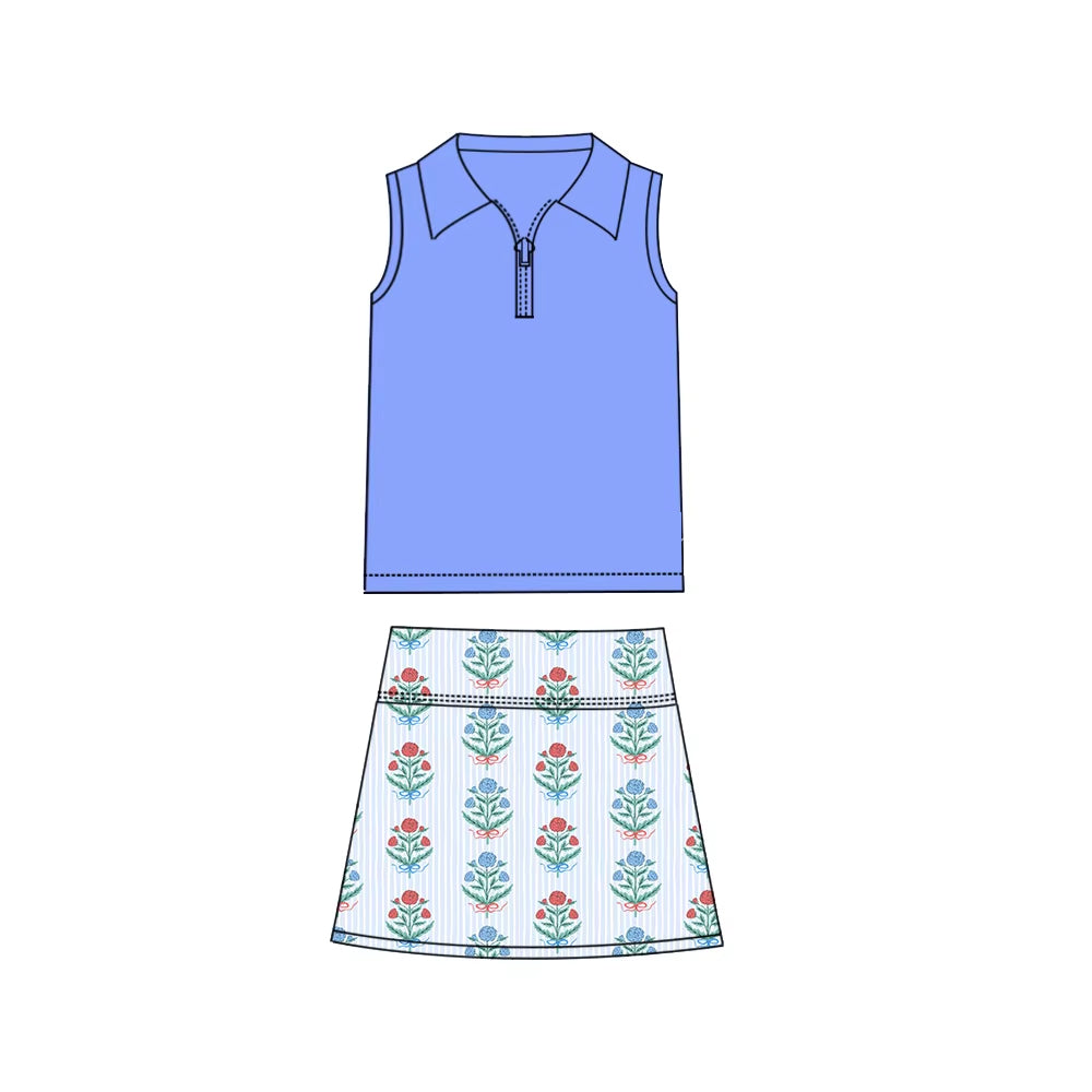 Toddle baby girl blue top matching skirt outfit preorder