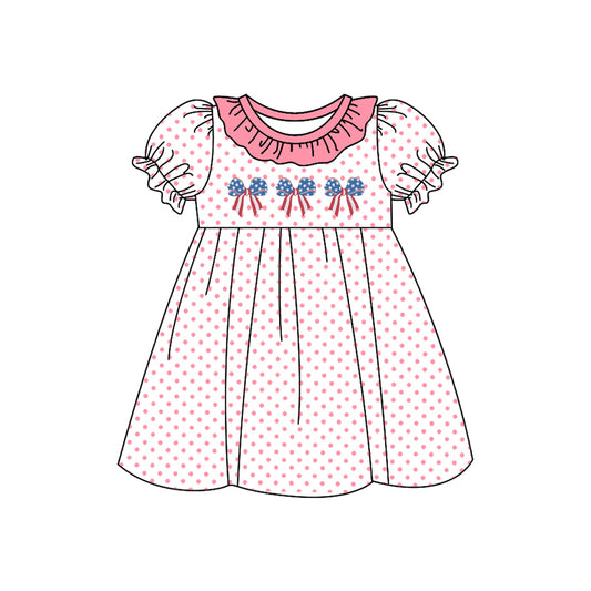 Baby girl July 4th red blue bow design dress preorder
