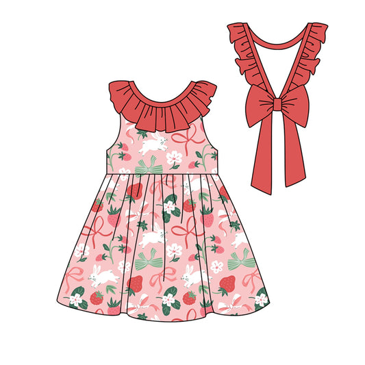 Baby girl Easter bunny strawberry bow design dress preorder