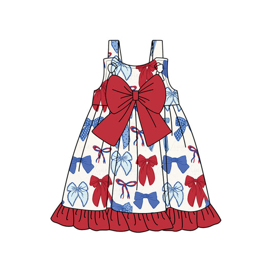 Baby girls July 4th pink red bow dress preorder