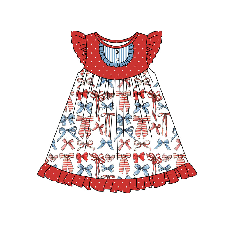 Toddle baby girls blue pink bow July 4th dress preorder
