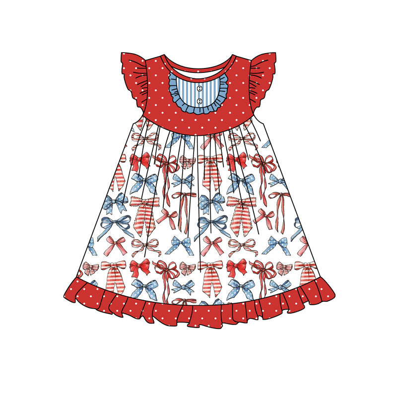 Toddle baby girls blue pink bow July 4th dress preorder