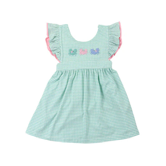 Baby boy green plaid crab design summer dress preorder