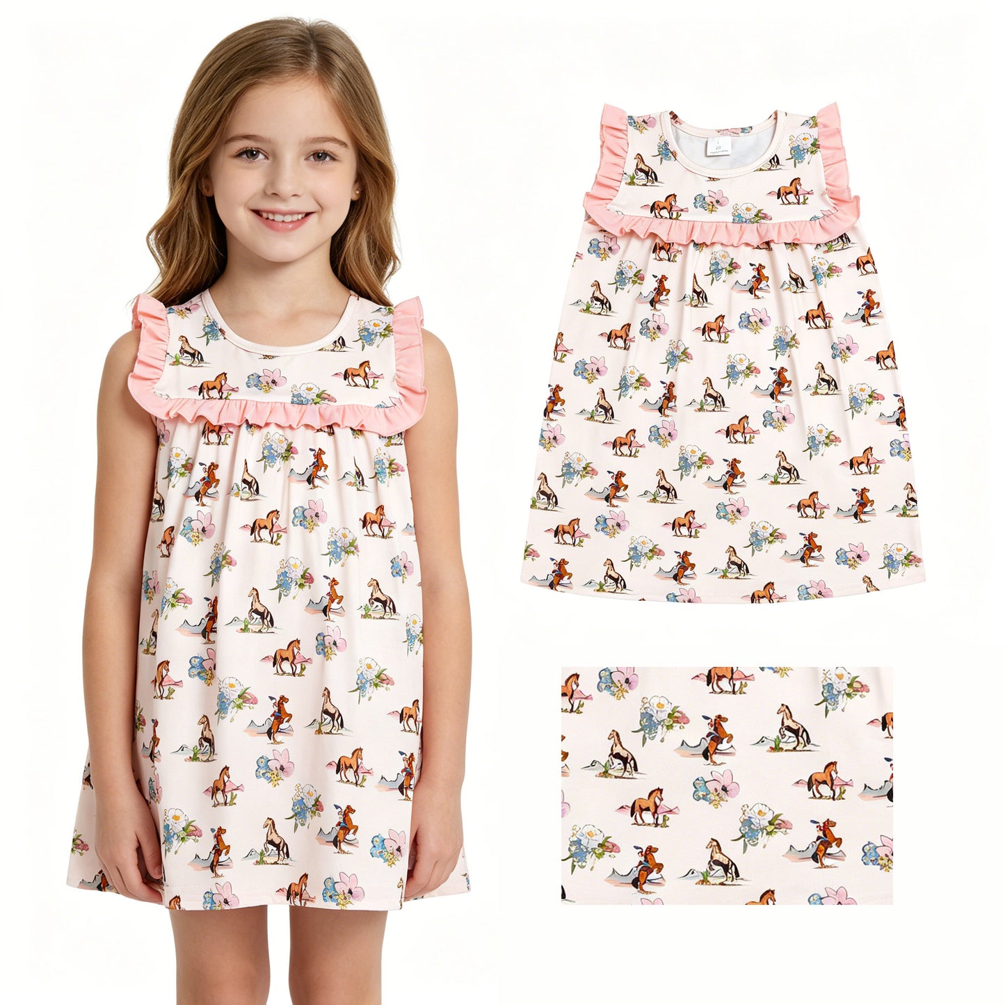 Cowgirls western horse floral dress