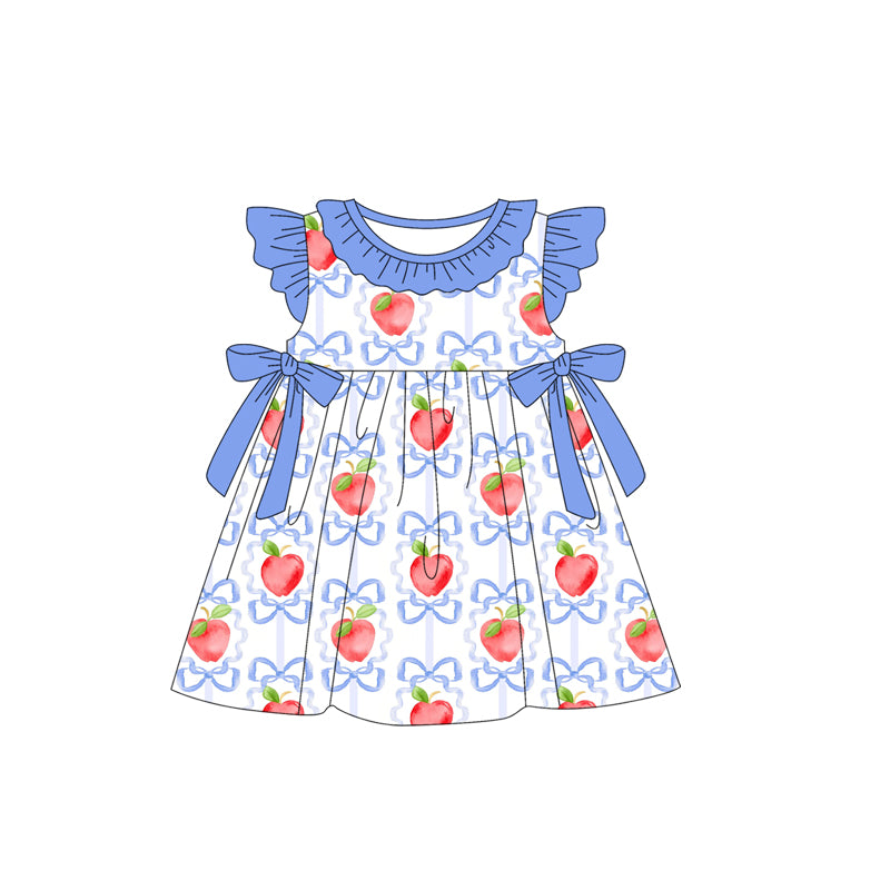 Baby girl blue bow peach print summer dress preorder