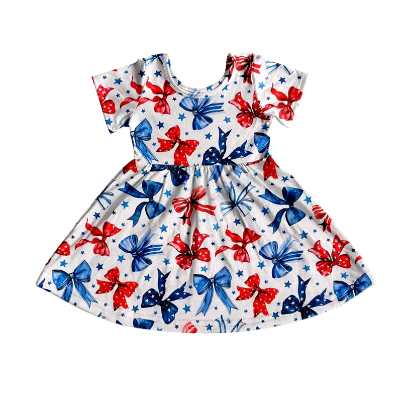 Toddle baby girl blue red bow July 4th dress preorder
