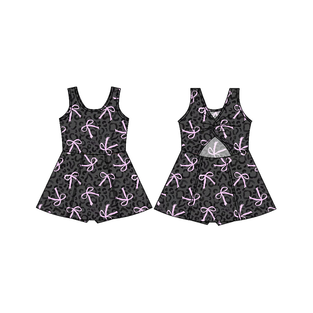 Girls pink bow leopard active wear athletic summer dress with shorts preorder
