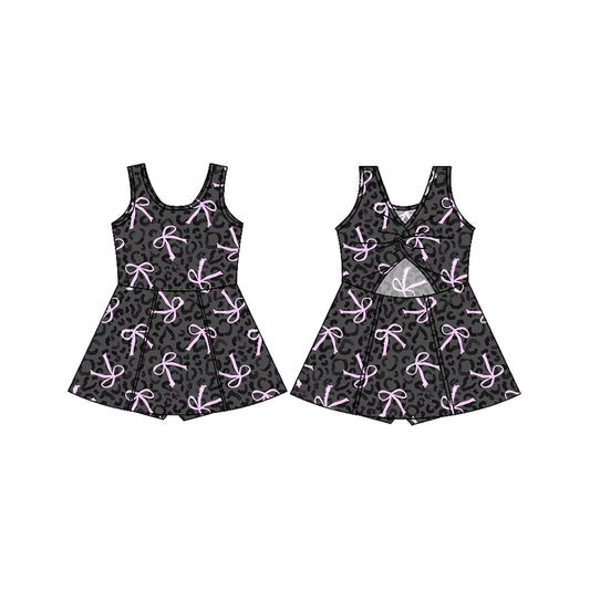 Girls pink bow leopard active wear athletic summer dress with shorts preorder