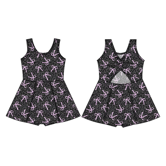Adult women active wear pink bow cheetah dress with shorts preorder