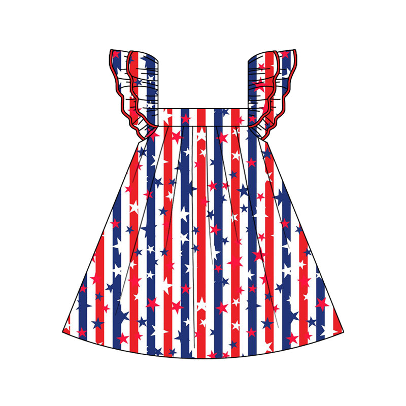 America girls blue red srtipes July 4th  dress preorder