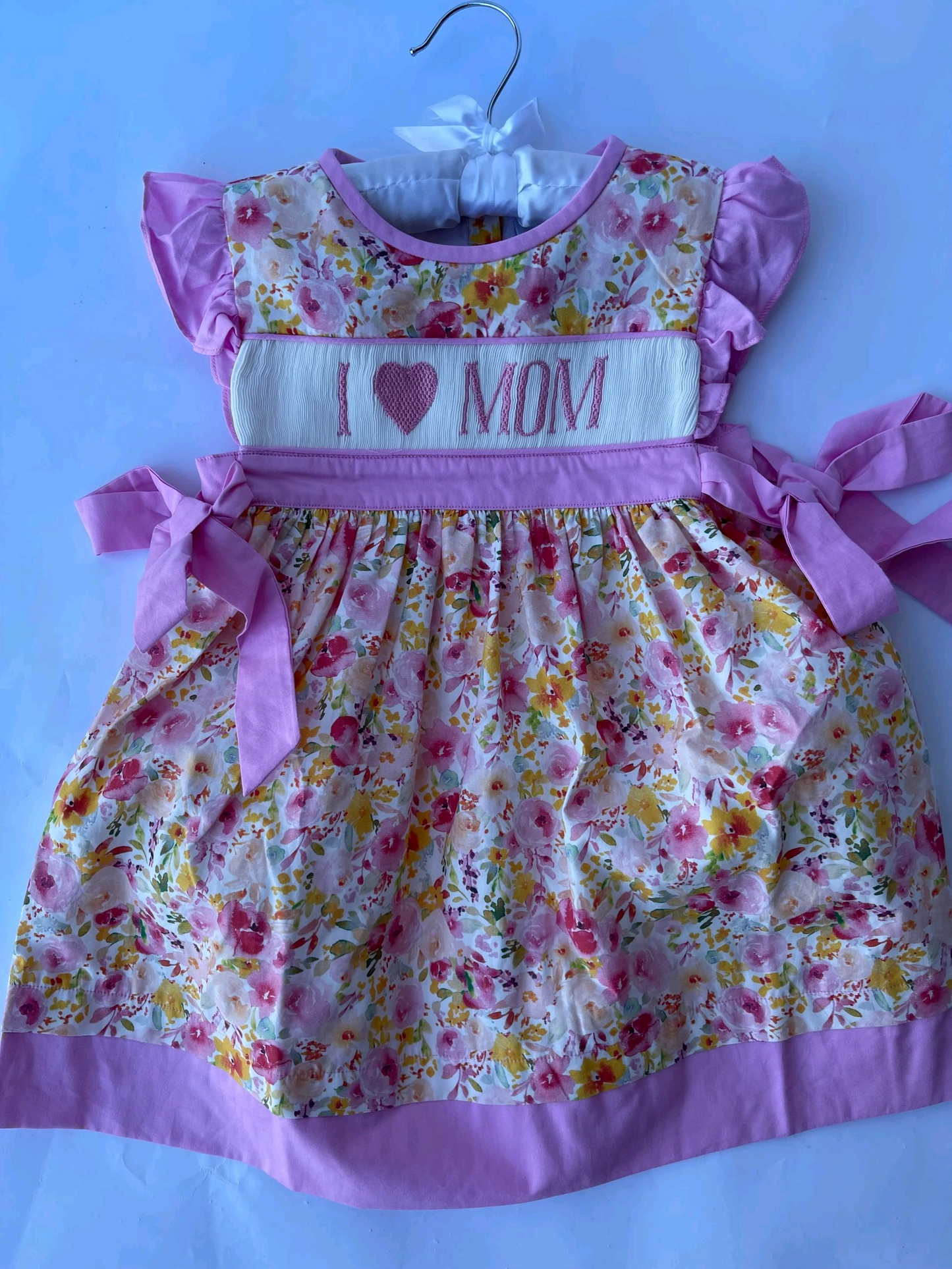 I love mom pink yellow floral summer dress preorder