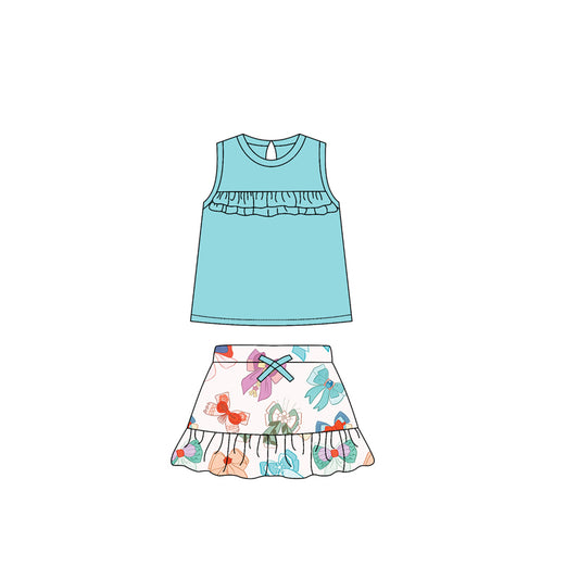 Girl aqua top colorful bow skirt summer boutique outfit preorder