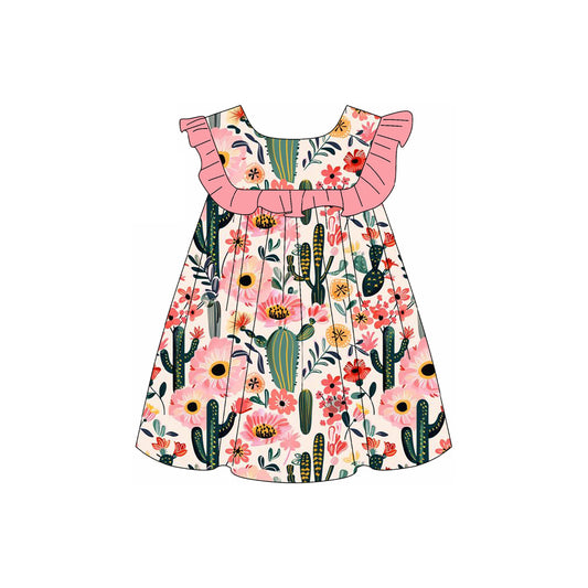 Baby girl pink flower cactus design summer dress preorder