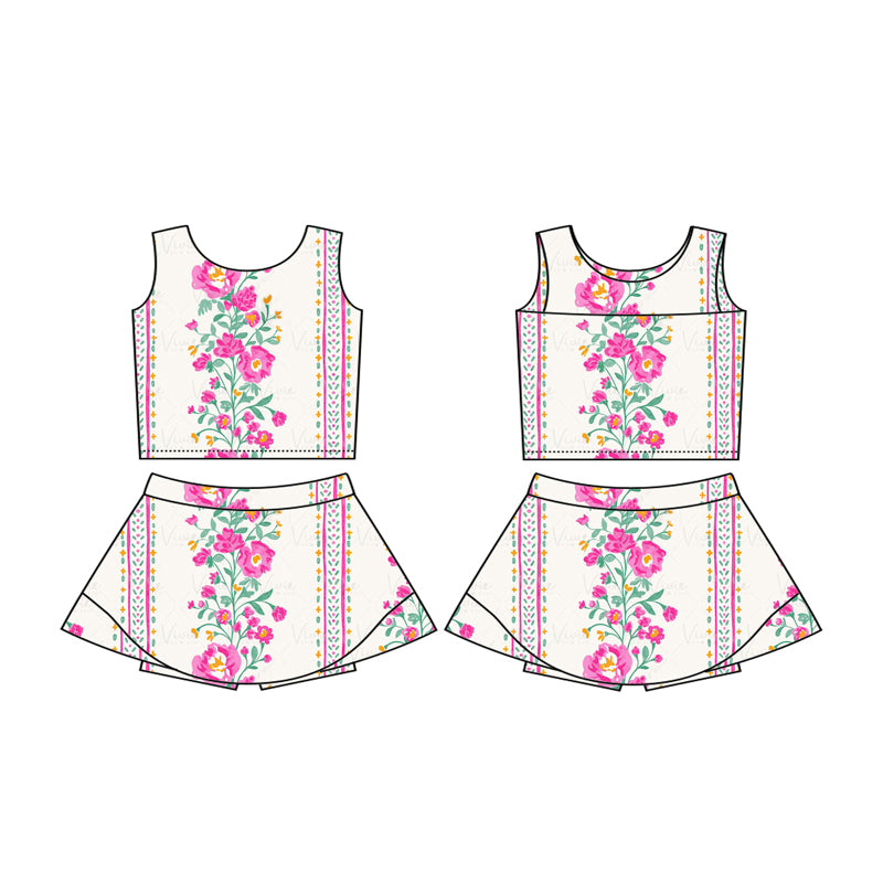 Baby girls hot pink flower active wear athletic summer yoga outfit preorder