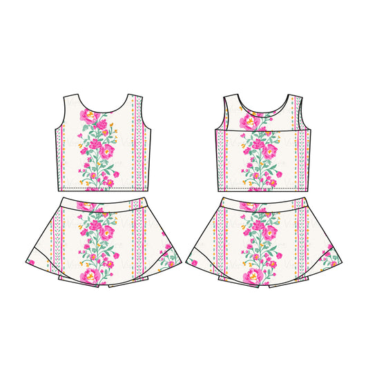 Baby girls hot pink flower active wear athletic summer yoga outfit preorder