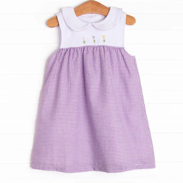 Toddle baby girl lavender plaid flower  dress preorder