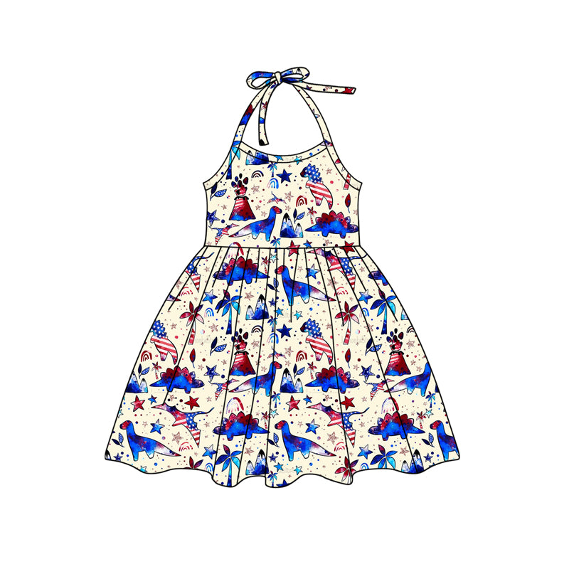Toddle baby girl July 4th dinosaur dress preorder