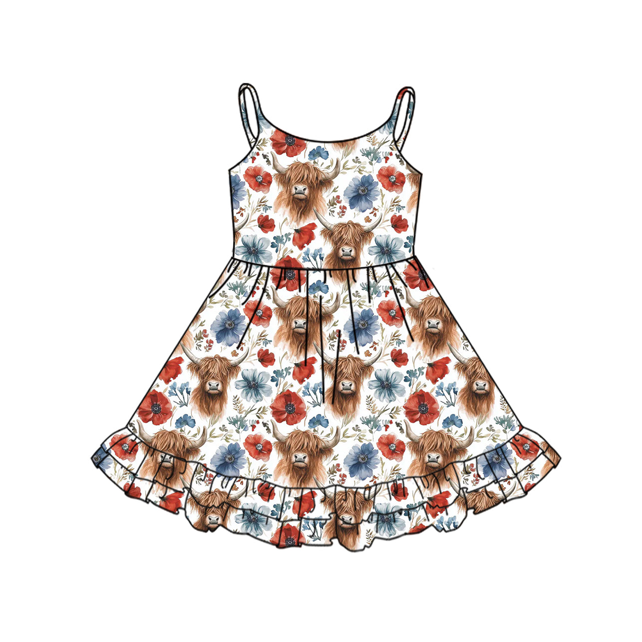 Baby girl highland cow July 4th dress preorder