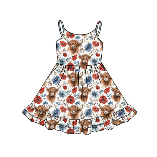 Baby girl highland cow July 4th dress preorder