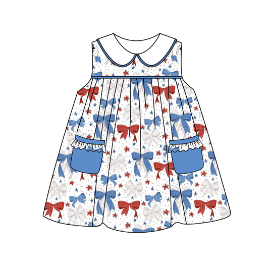 Baby girl red blue bow star design July 4th dress preorder