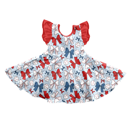 Baby girl red blue bow baseball July 4th dress preorder