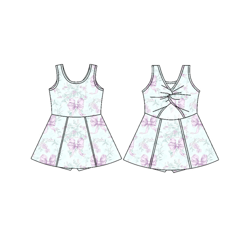 Baby girls lavender bow active wear athletic summer yoga outfit preorder