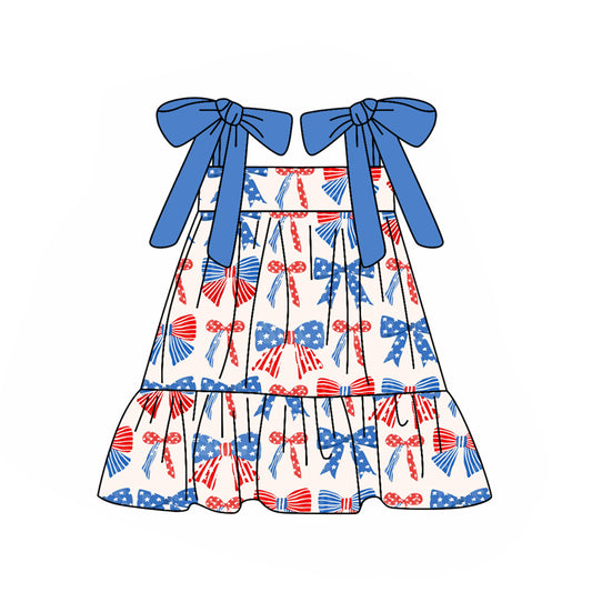 Baby girls July 4th red blue bow summer dress preorder