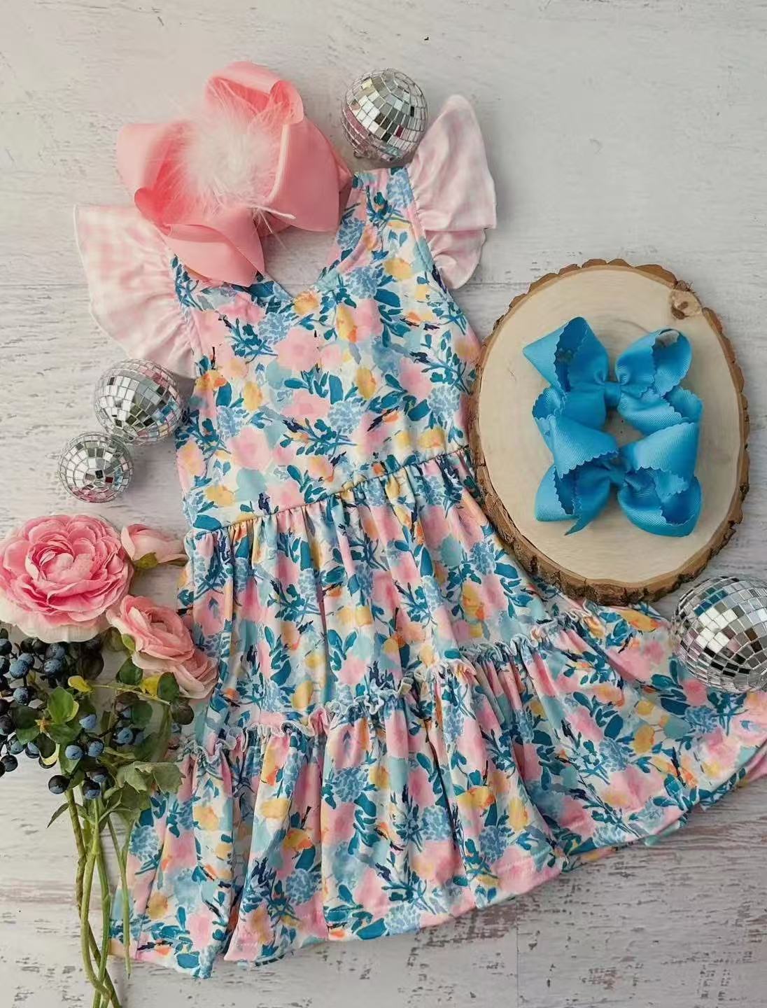Pink floral baby girls dress preorder
