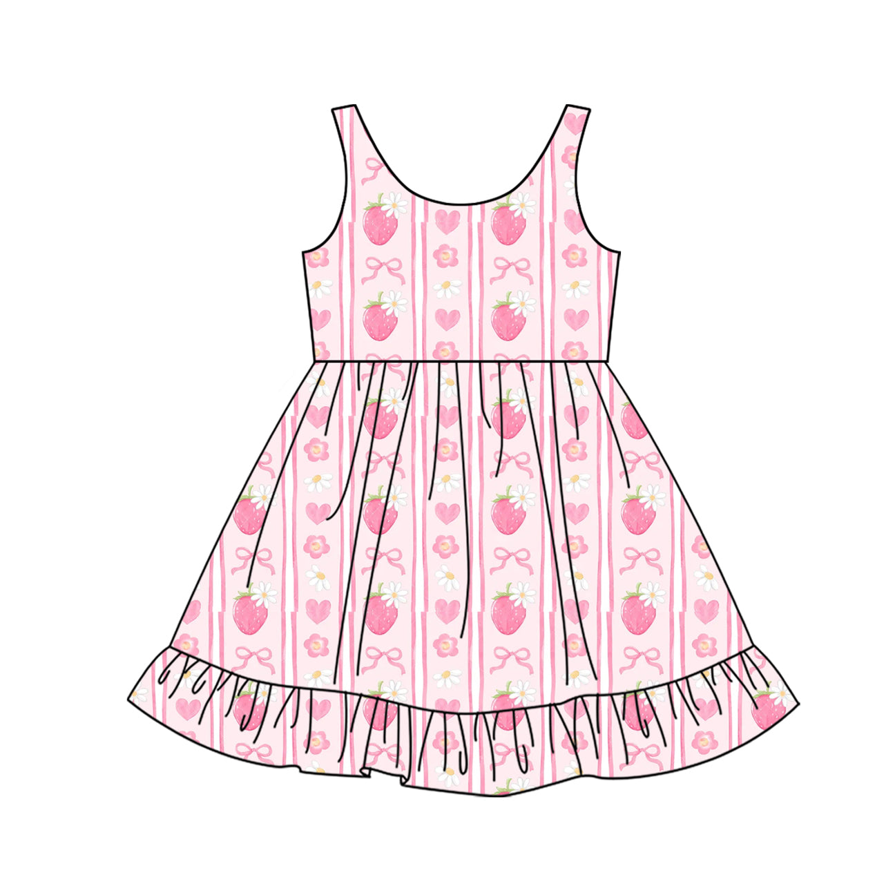 Pink bow strawberry baby girl summer dress preorder