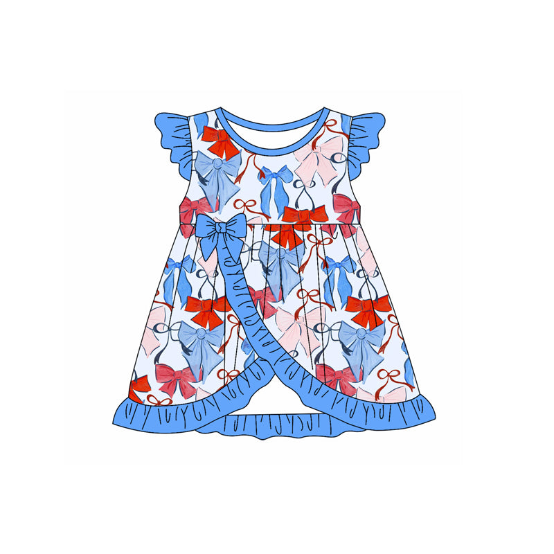 Infant girls blue pink red bow July 4th dress preorder