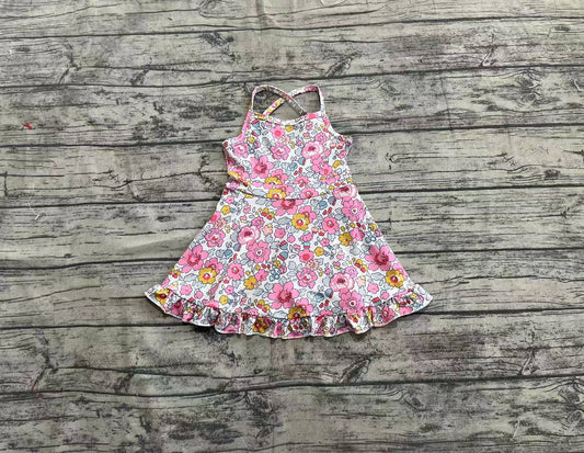 Baby girls pink  floral active wear athletic summer yoga skirt dress  preorder