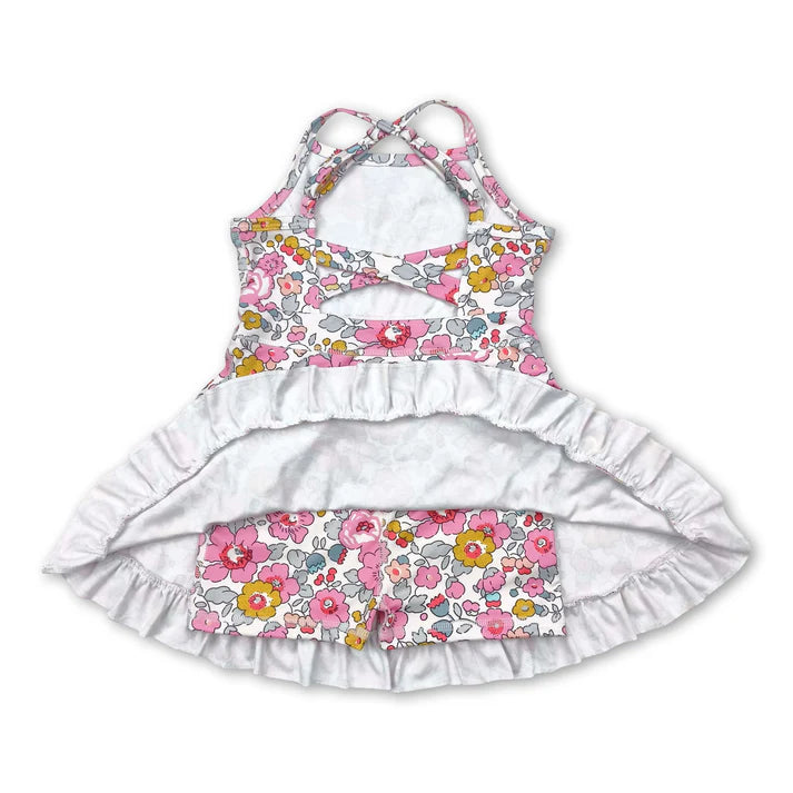 Baby girls pink  floral active wear athletic summer yoga skirt dress