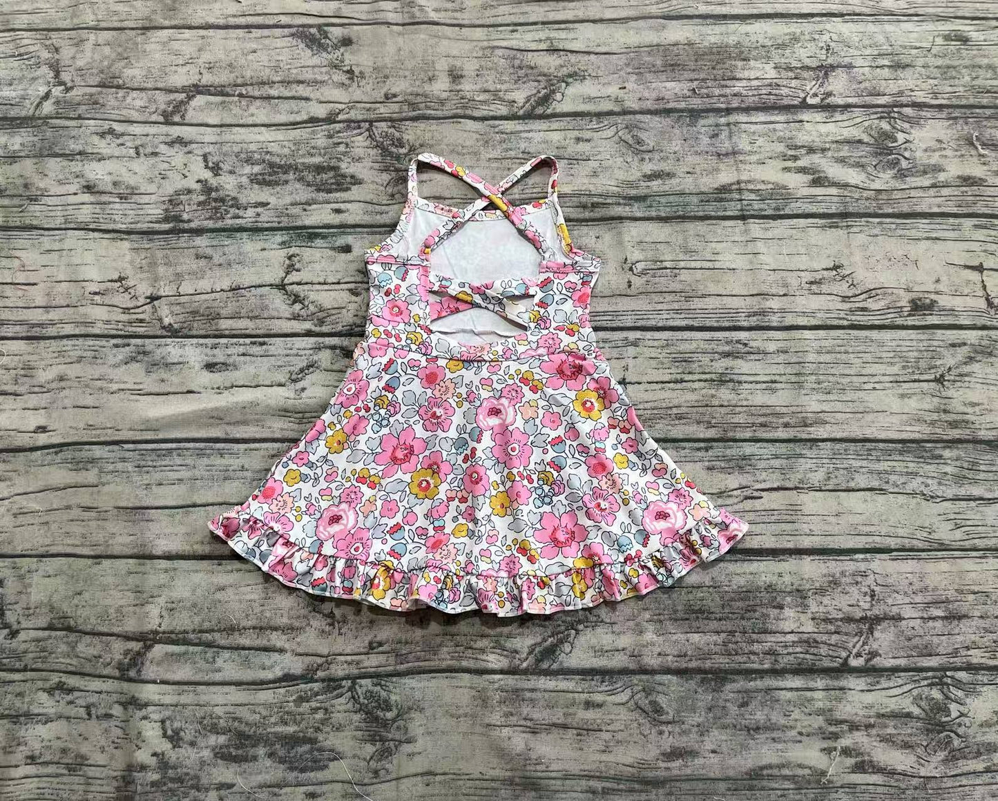 Baby girls pink  floral active wear athletic summer yoga skirt dress  preorder