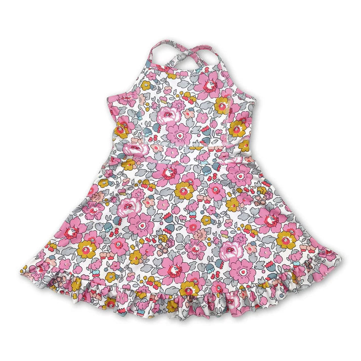 Baby girls pink  floral active wear athletic summer yoga skirt dress