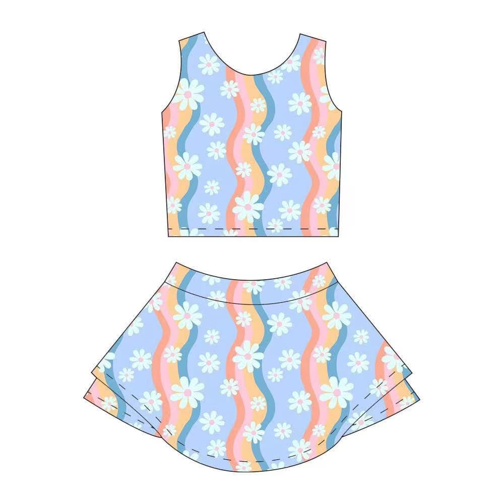 Baby girls flowers active wear athletic summer yoga skirt set  preorder