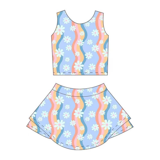 Baby girls flowers active wear athletic summer yoga skirt set  preorder