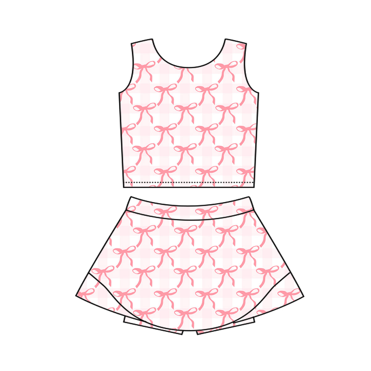 Baby girls pink bow design active wear athletic summer yoga skirt set preorder