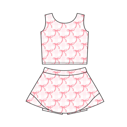 Baby girls pink bow design active wear athletic summer yoga skirt set preorder
