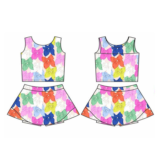 Baby girls colorful bow design active wear athletic summer yoga skirt set preorder