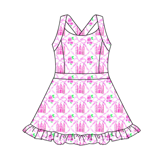 Baby girls pink bow active wear athletic summer yoga skirt dress preorder
