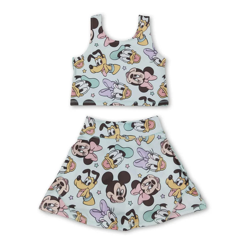 Baby girls cartoon mouse active wear athletic summer yoga skirt outfit