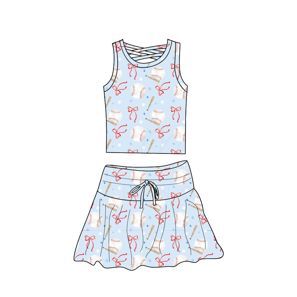 Baby girls baseball pink bow active wear athletic summer yoga skirt outfit preorder
