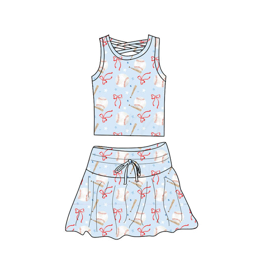 Baby girls baseball pink bow active wear athletic summer yoga skirt outfit preorder