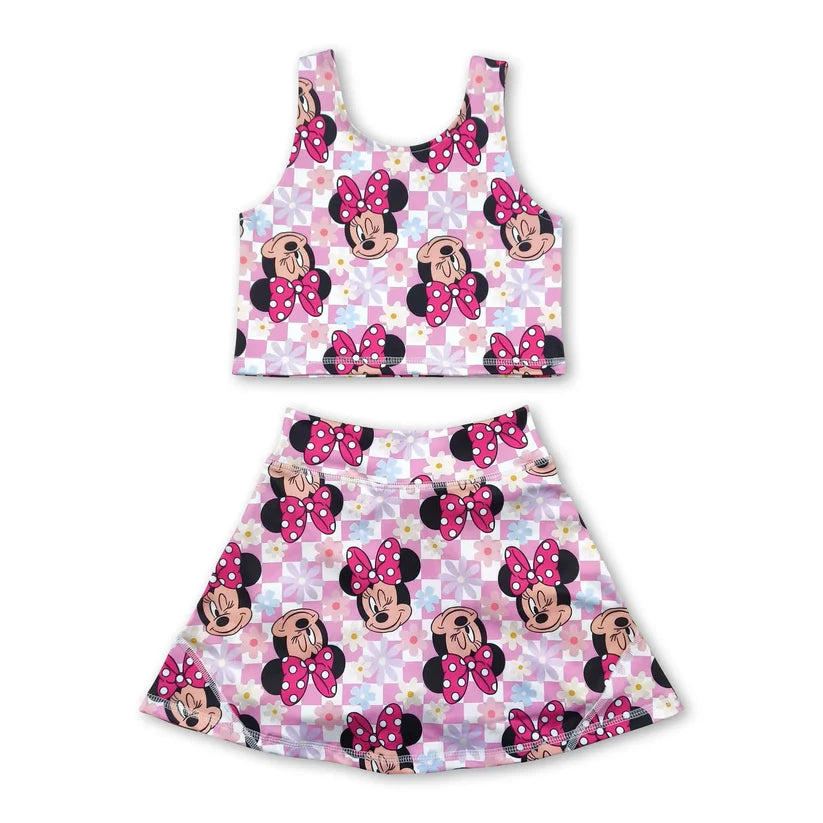 Baby girls cartoon mouse active wear athletic summer yoga skirt outfit