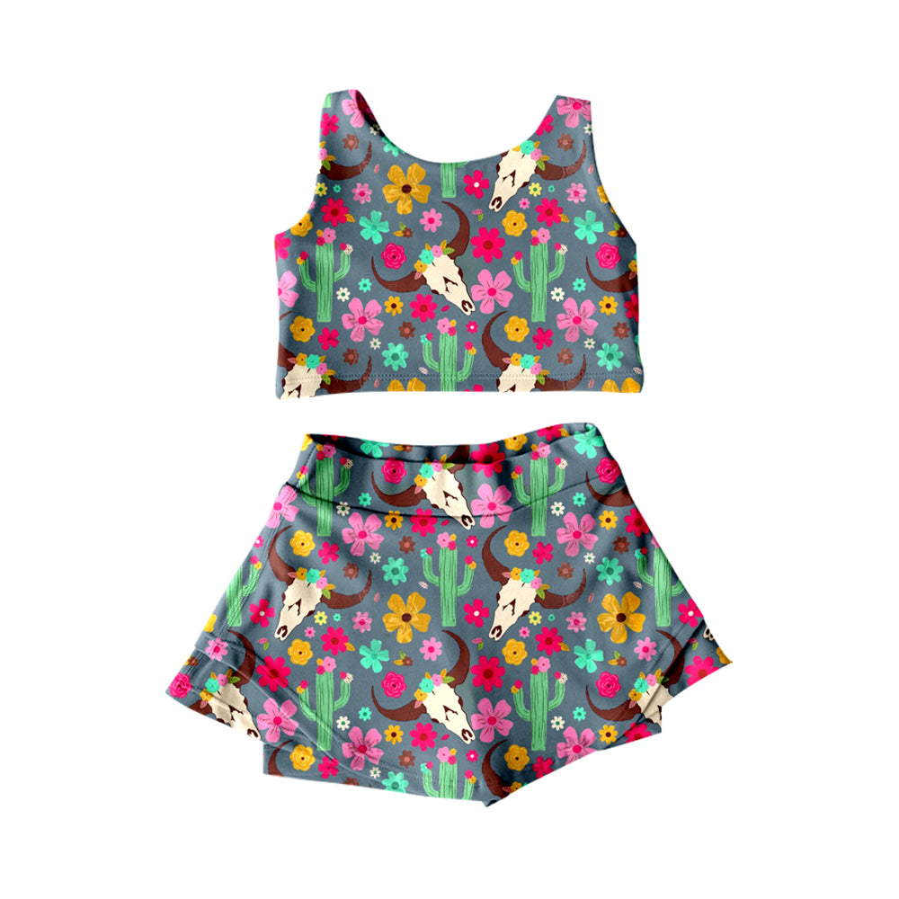 Baby girls western cactus design active wear athletic summer yoga  outfit preorder