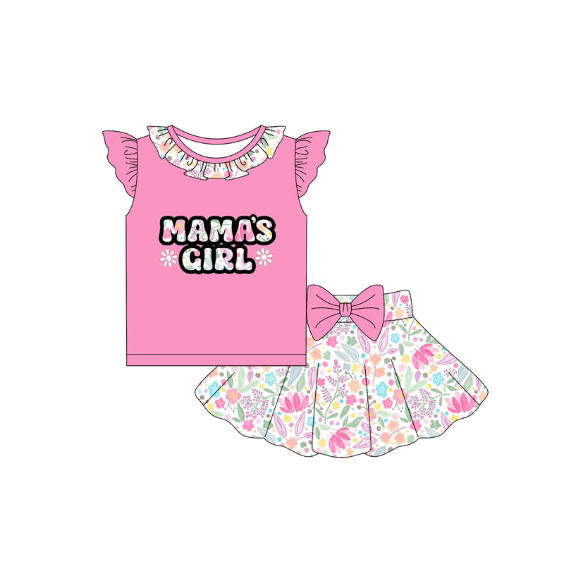Mamas girl hot pink shirt floral skirt summer outfit preorder