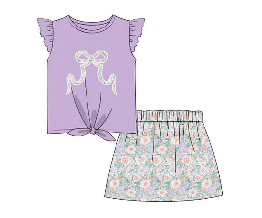 Floral bow shirt matching skirt girls summer outfit preorder