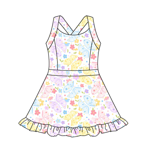 Baby girls flower bow design active wear athletic summer yoga skirt dress preorder
