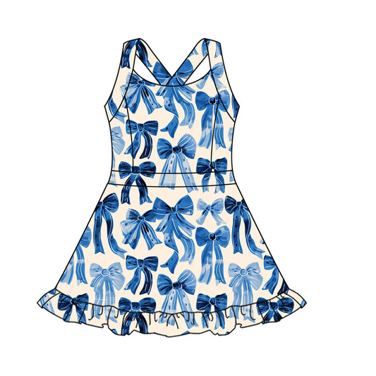 Baby girls dark blue bow design active wear athletic summer yoga skirt dress preorder