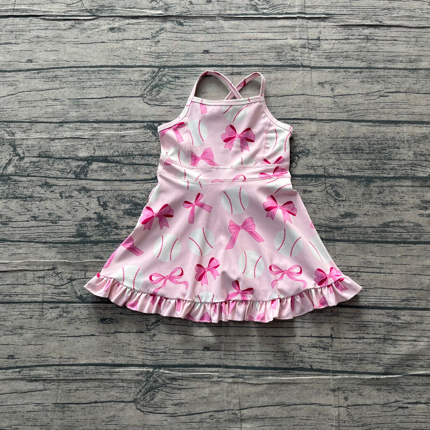 Baby girls pink bow baseball active wear athletic summer yoga skirt dress preorder